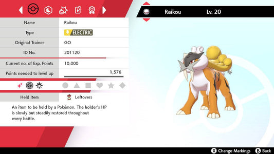 Pokemon Sword and Shield Ultra Shiny Raikou 6IV-EV Trained