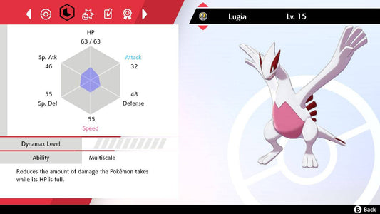 Pokemon Sword and Shield in game Shiny Lugia