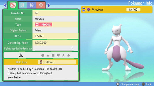 Pokemon Brilliant Diamond and Shining Pearl Mewtwo 6IV-EV Trained