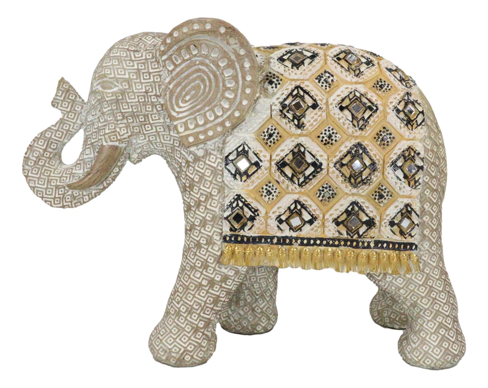 Silver Grey Accent Mosaic Design Noble Elephant With Trunk Up Statue 9 ...