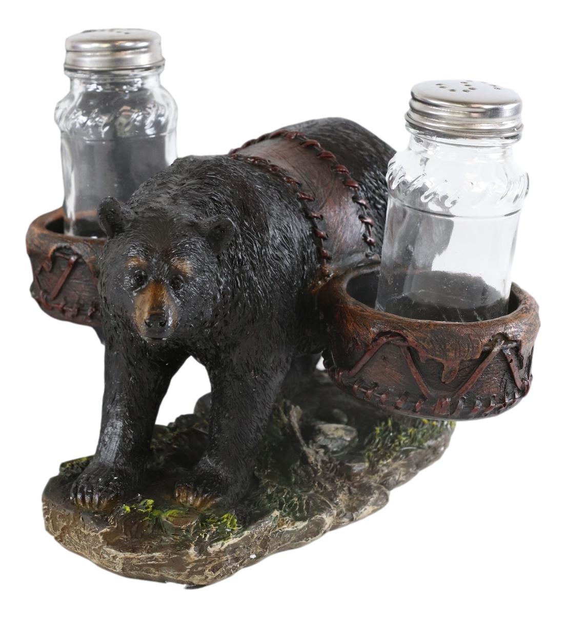 Rustic Black Bear Carrying Saddlebags Holder With Glass Salt And Peppe ...