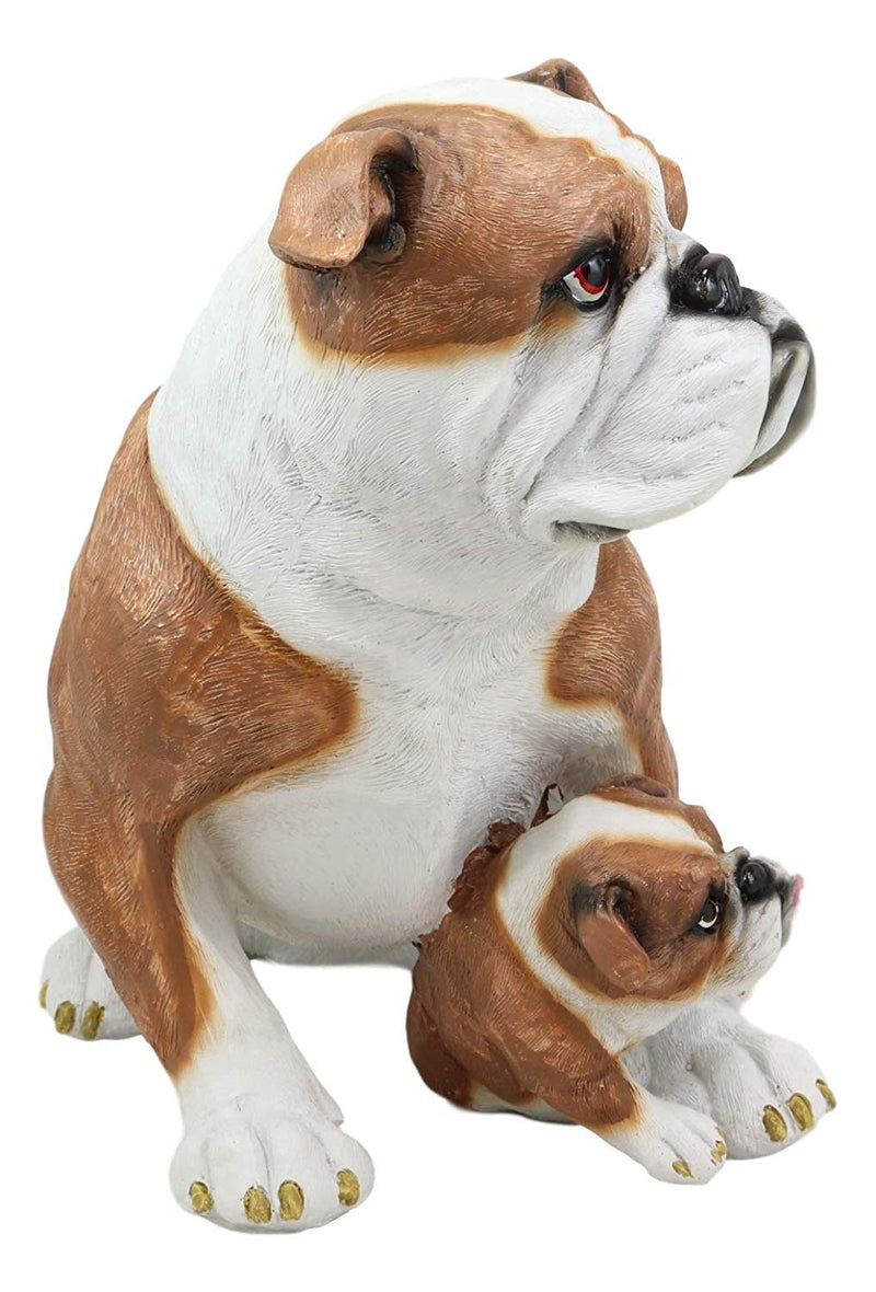 Ebros Realistic Lifelike Bulldog Mother and Puppy Statue ...