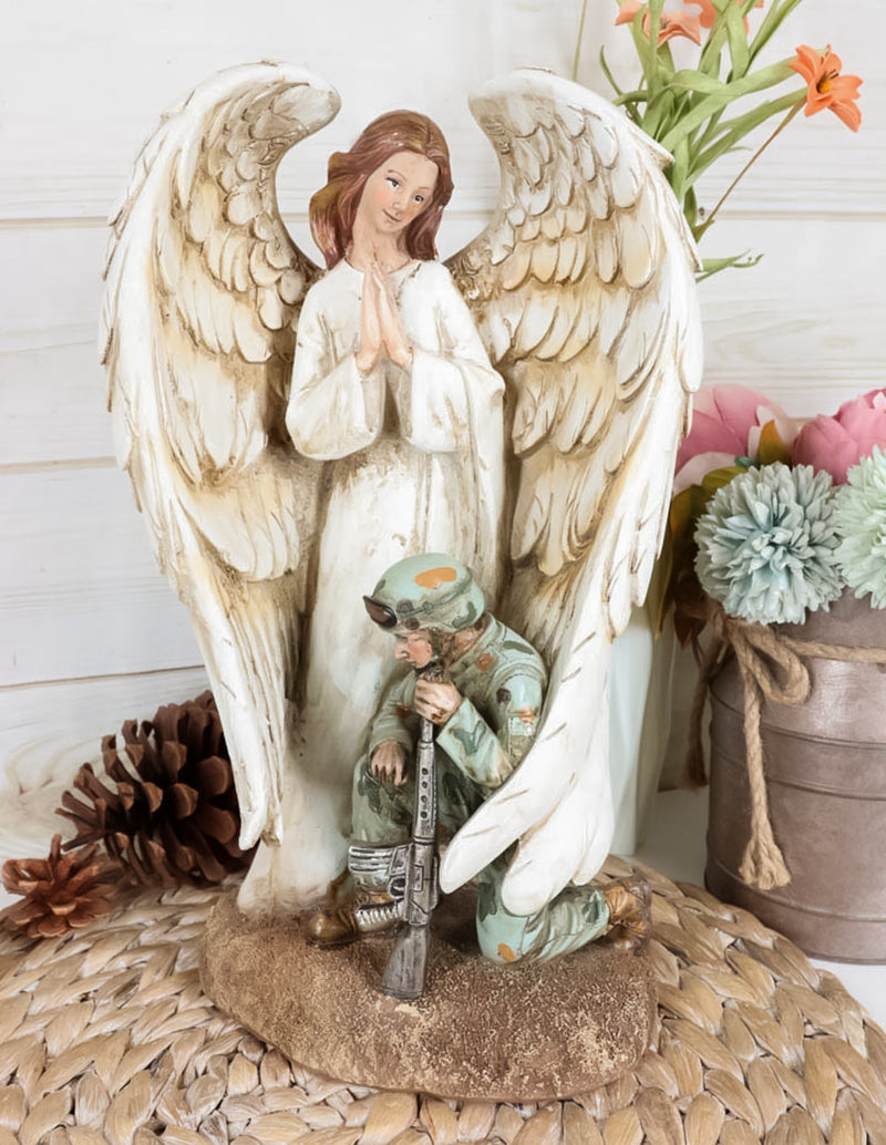 soldier kneeling at cross statue