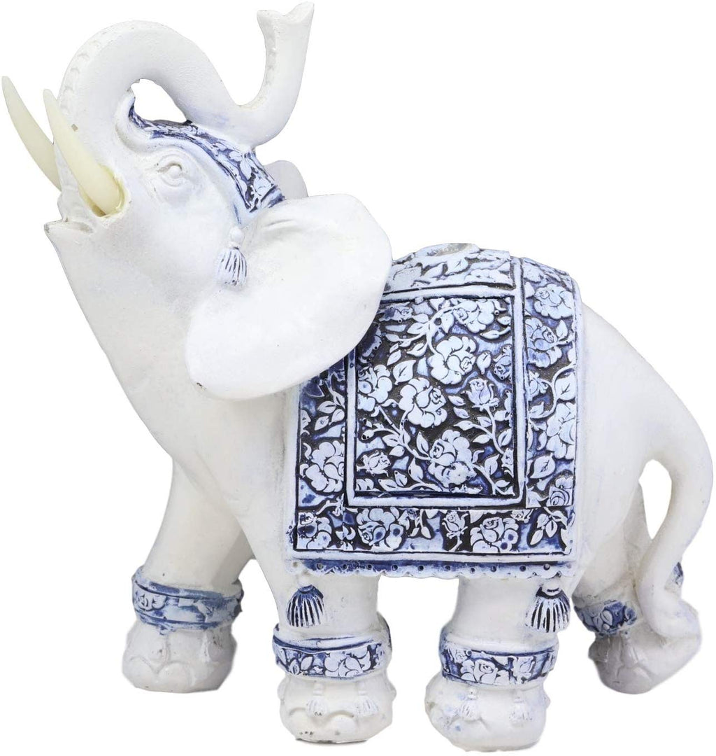 Ebros Feng Shui Blue & White Floral Left Facing Elephant With Trunk Up ...