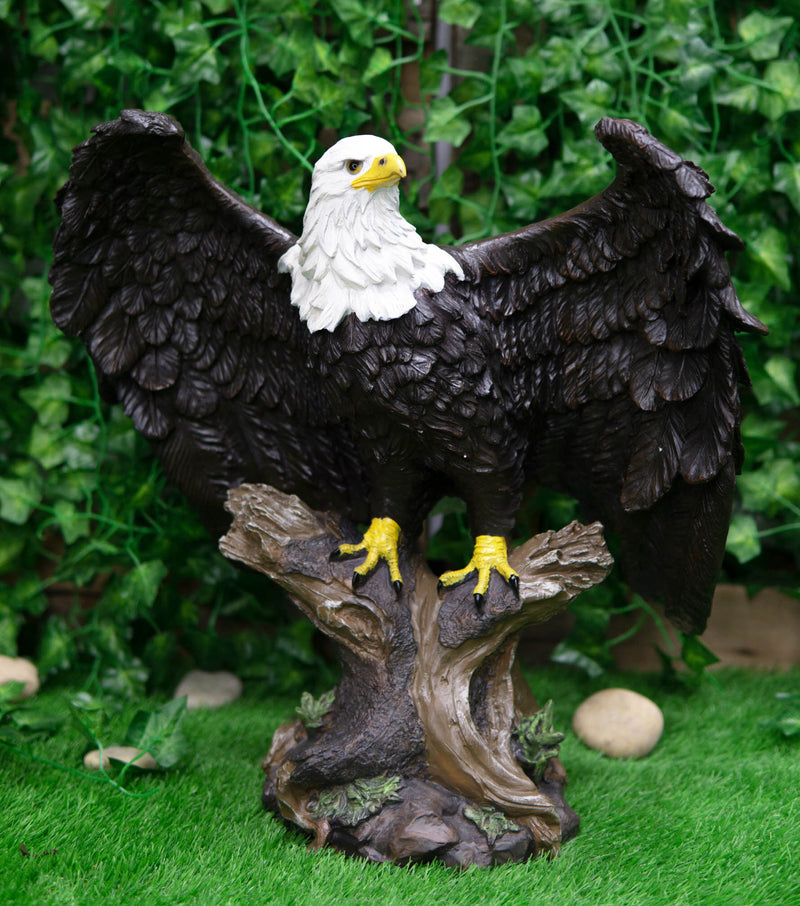 Large 18"H Wings Of Glory Perching Grand Bald Eagle Statue Home Garden