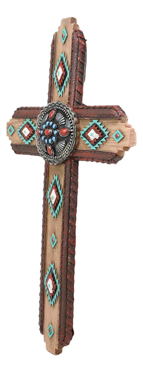 Ebros Colorful Rustic Southwestern Vector Art Wall Cross Decor Plaque ...