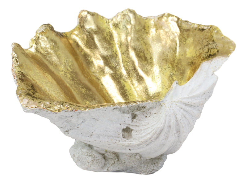 10 L Golden Nautical Giant Clam Shell Jewelry Dish Bowl Decor Holder Ebros Gift
