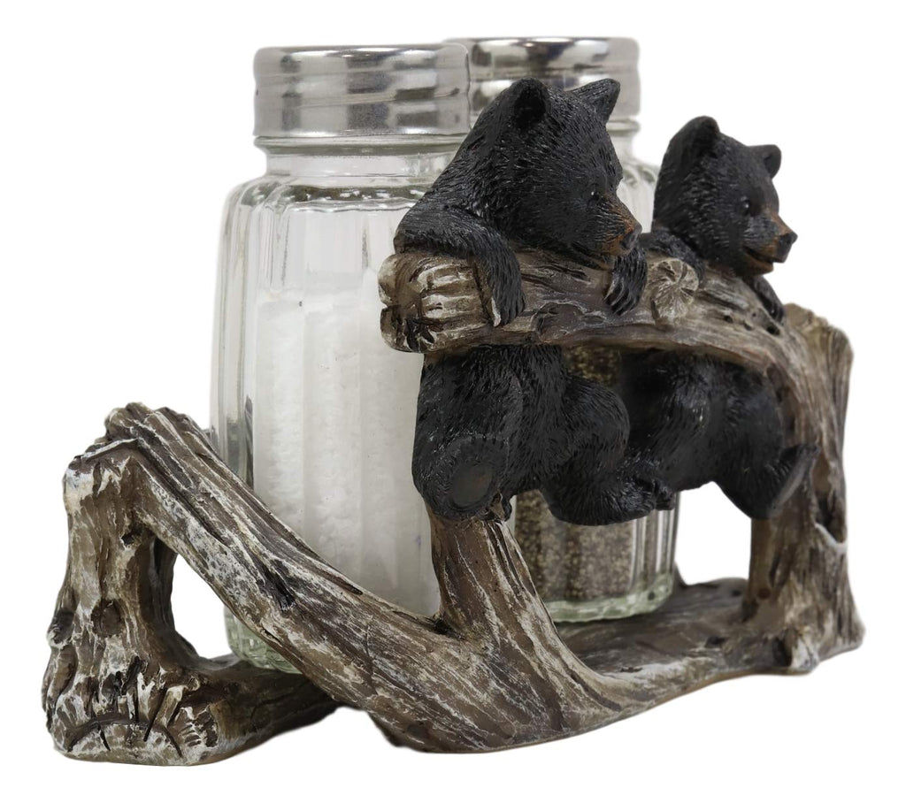 Ebros Rustic 2 Black Bear Cubs On Branch Salt & Pepper Shaker Holder D ...