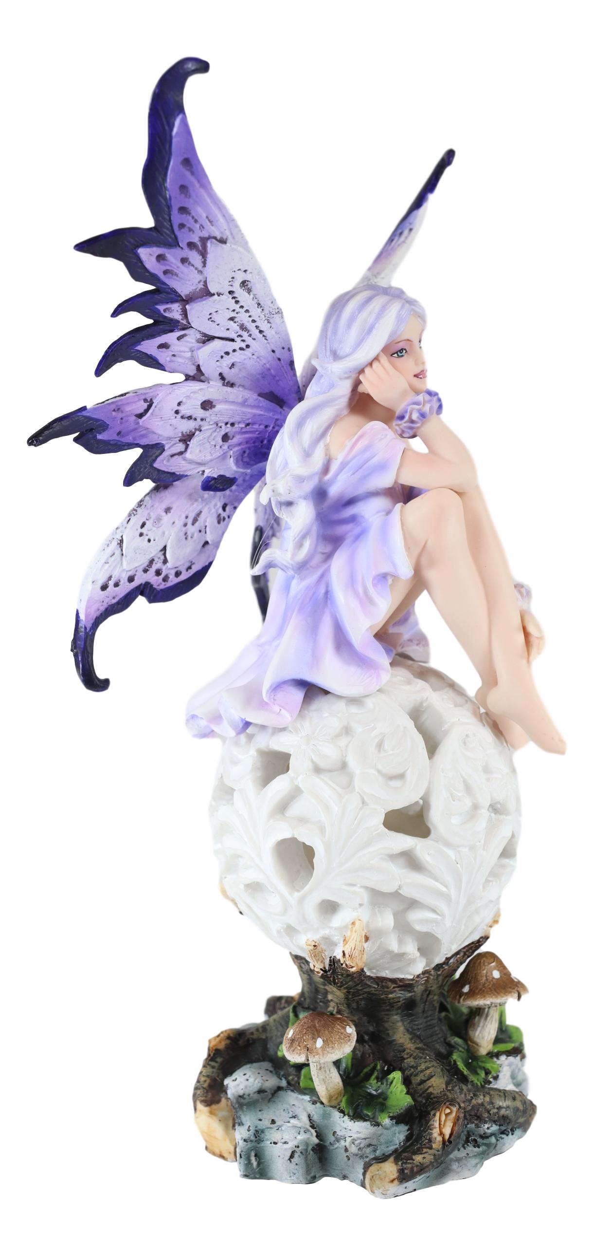 Ebros Goddess Amethyst Fairy Sitting On Filigree Orb Statue Night Ligh ...