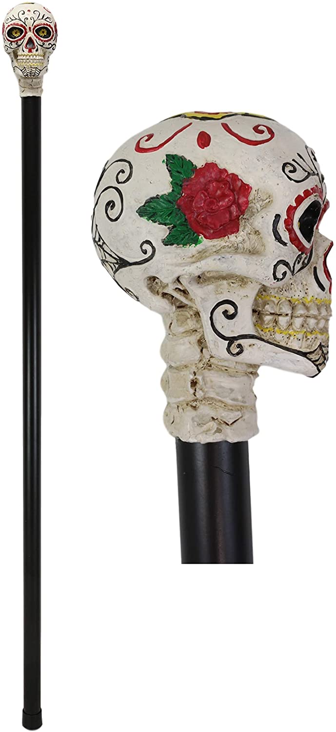 White Colorful Day Of The Dead Skull Prop Accessory Walking Cane For P ...
