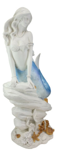 Ebros Large Capiz Blue Tail Nautical Mermaid Sitting On Corals Bedrock ...