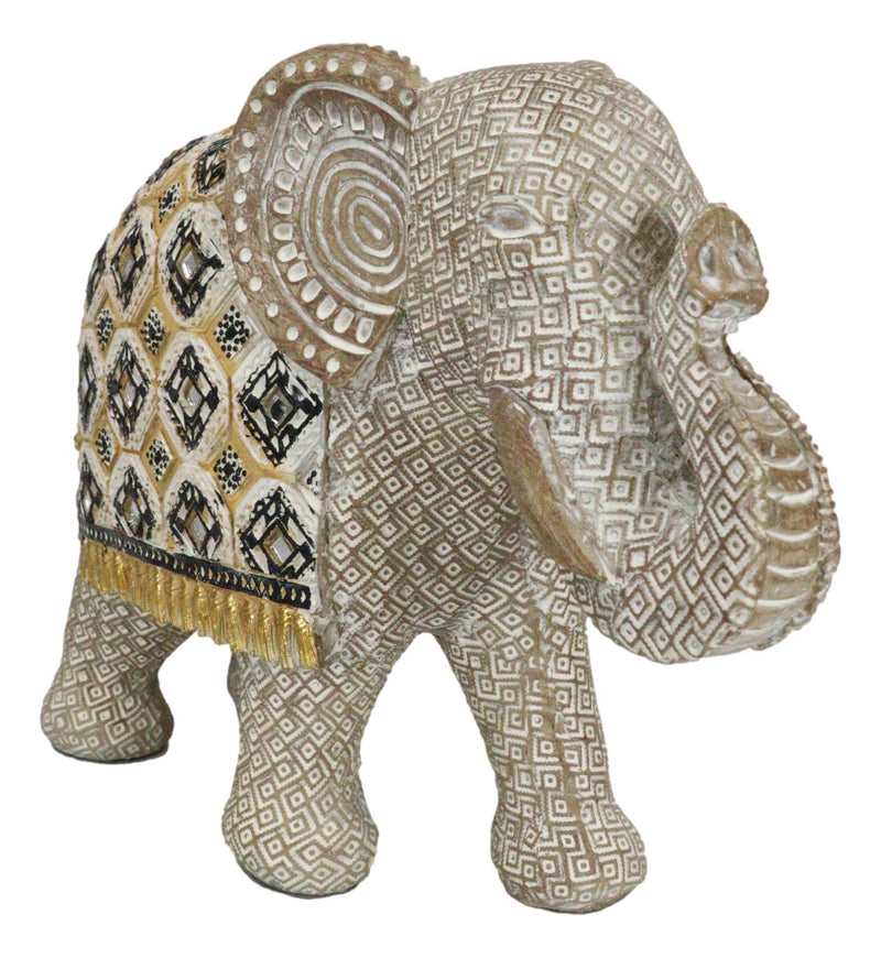 Silver Grey Accent Mosaic Design Noble Elephant With Trunk Up Statue 9 ...