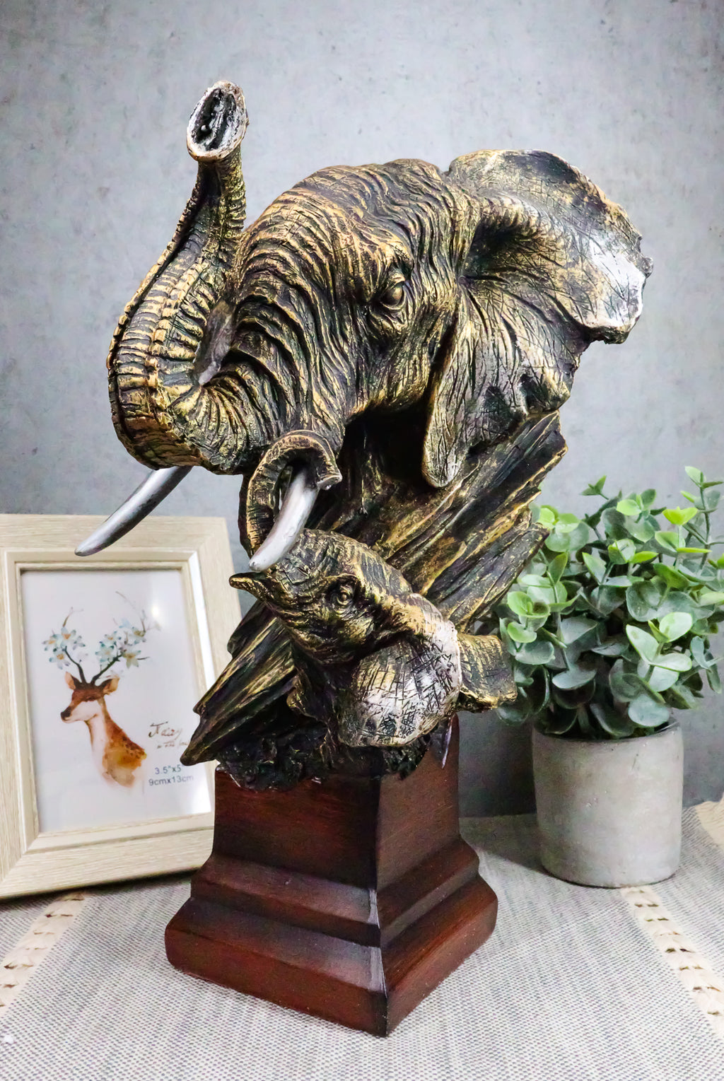 Ebros Bush Elephant Bust On Woodlike Pedestal for African Jungle Safar ...