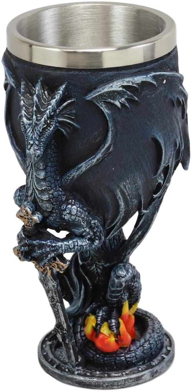 Blue Divine Fire Winged Dragon With Excalibur Sword Wine Goblet Chalic ...