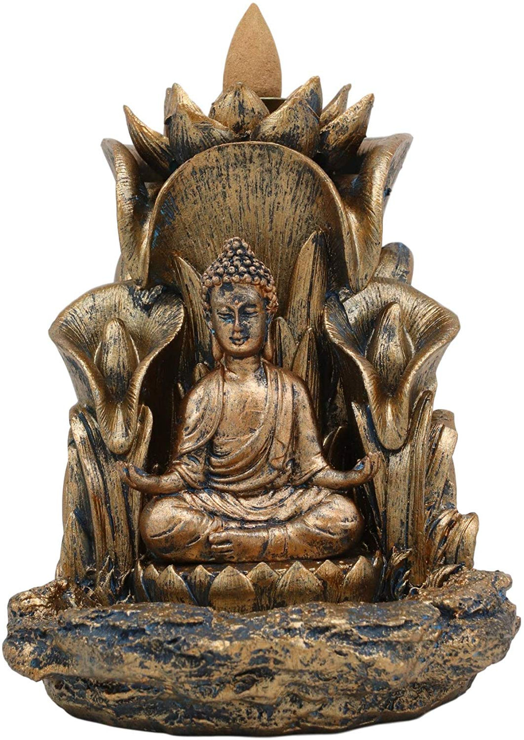 Ebros Meditating Buddha Gautama Amitabha Sitting On Lotus Backflow Con ...