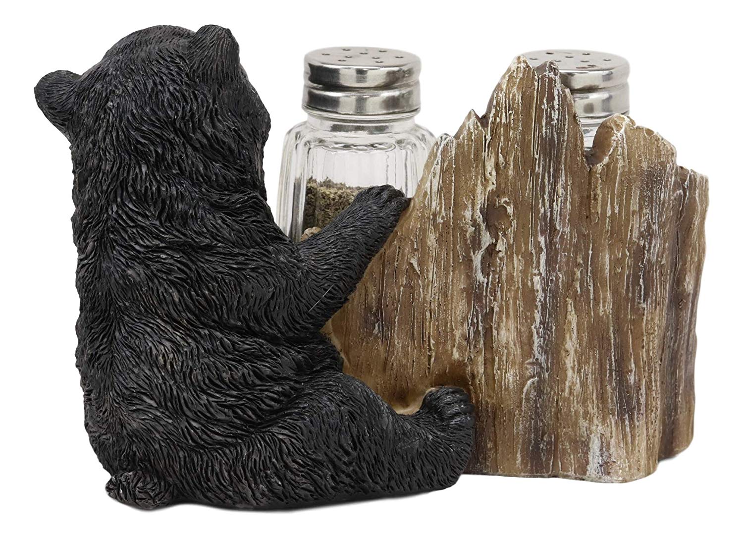 Ebros Rustic Woodland Black Bear Cub Hugging Tree Stump Figurine Displ ...