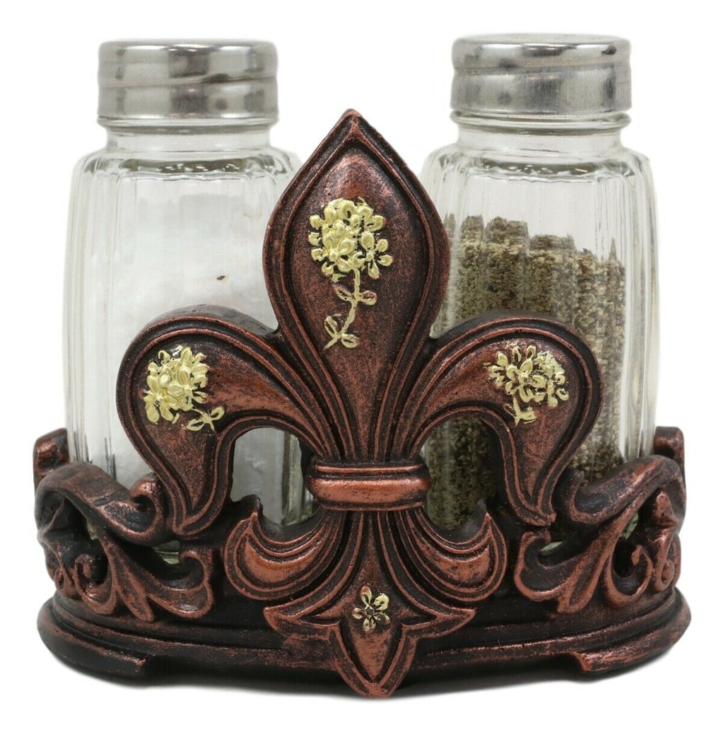 Western Tuscany Fleur De Lis Golden Flowers Salt And Pepper Shakers Ho ...