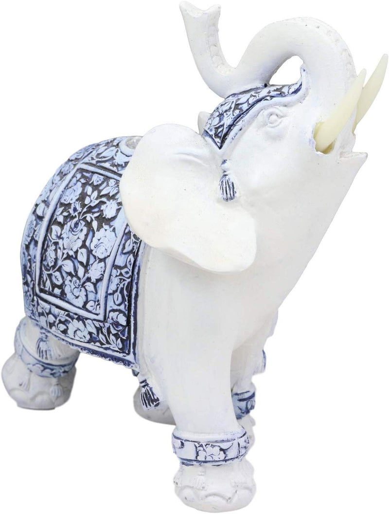 Ebros Feng Shui Blue & White Floral Left Facing Elephant With Trunk Up ...