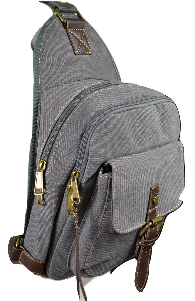 Sling Bag - Gray Canvas Concealed Carry Bag for Back or Shoulder - Camille Conceals
