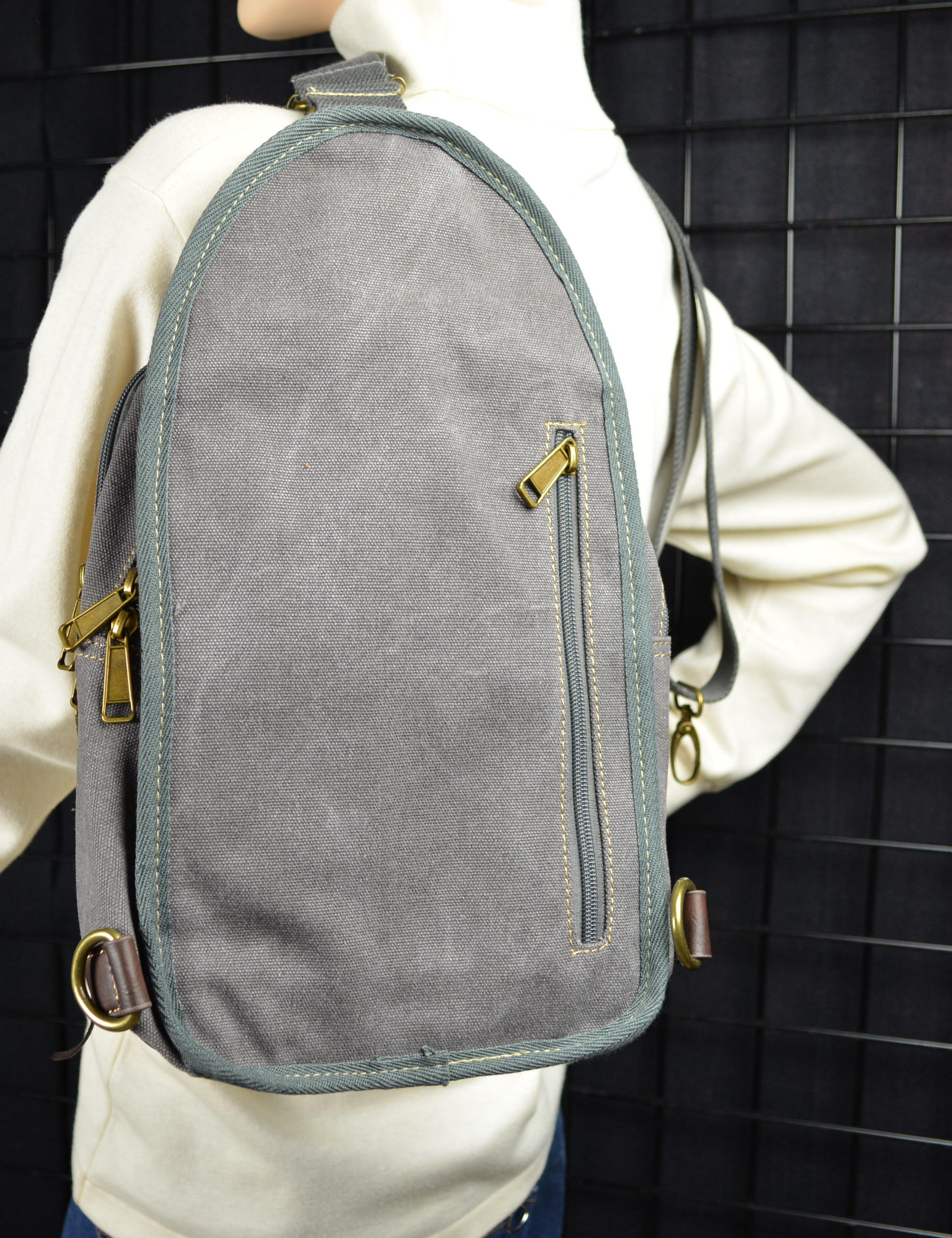 Sling Bag - Gray Canvas Concealed Carry Bag for Back or Shoulder - Camille Conceals