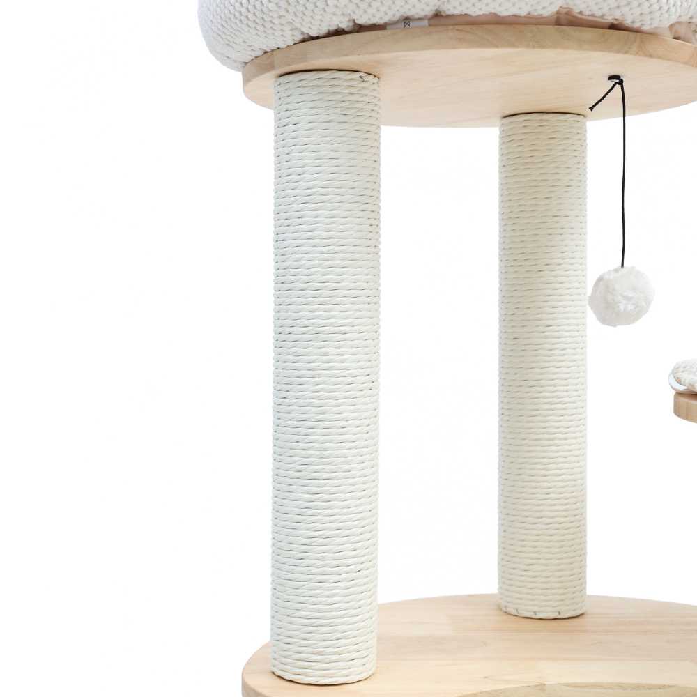 Solid Oak Cat Tree with Corduroy Cushions