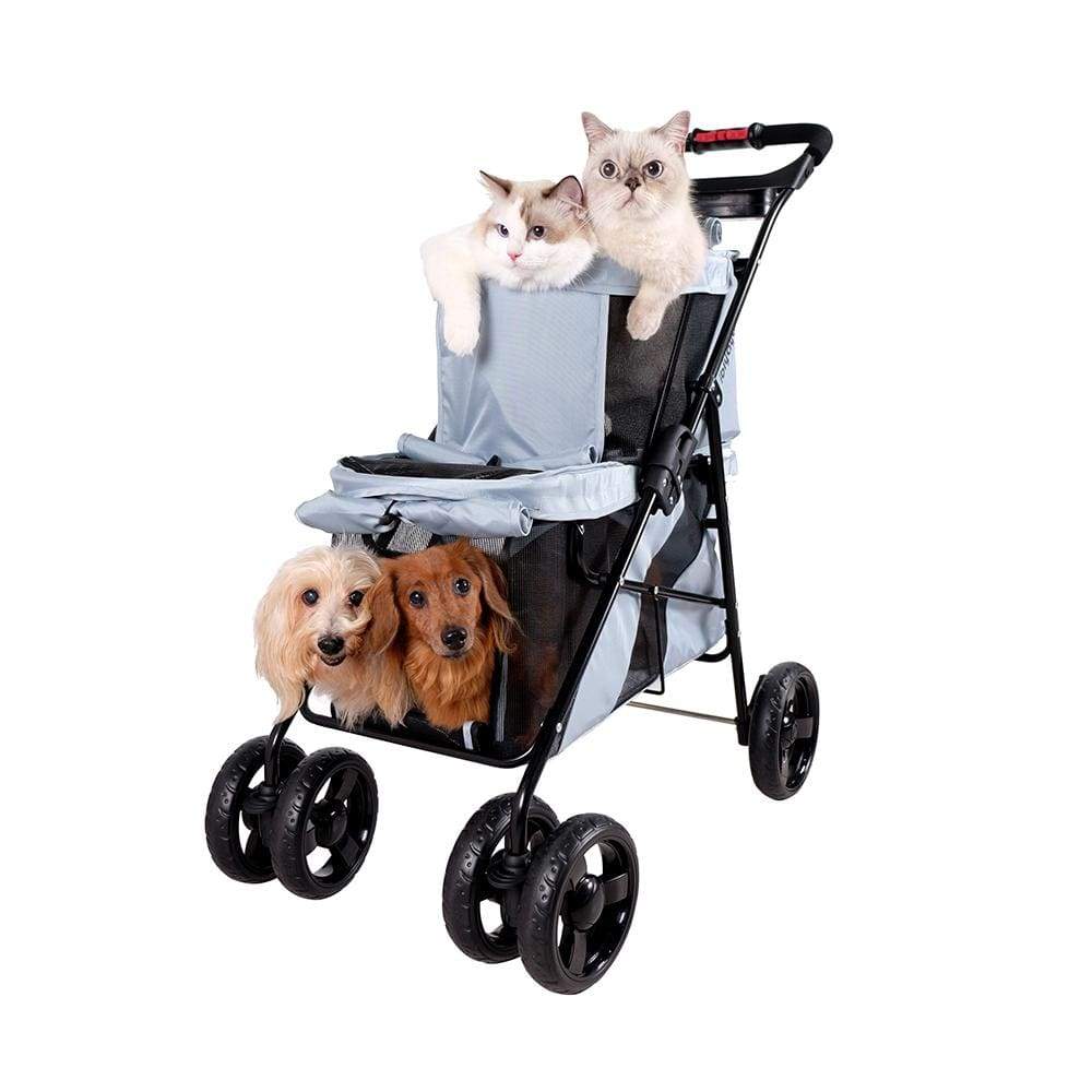 Retro Luxe Pet Stroller, Medium 4-Wheel Luxury Dog-Cat Stroller with Two  Openings, Foldable Pet Pram