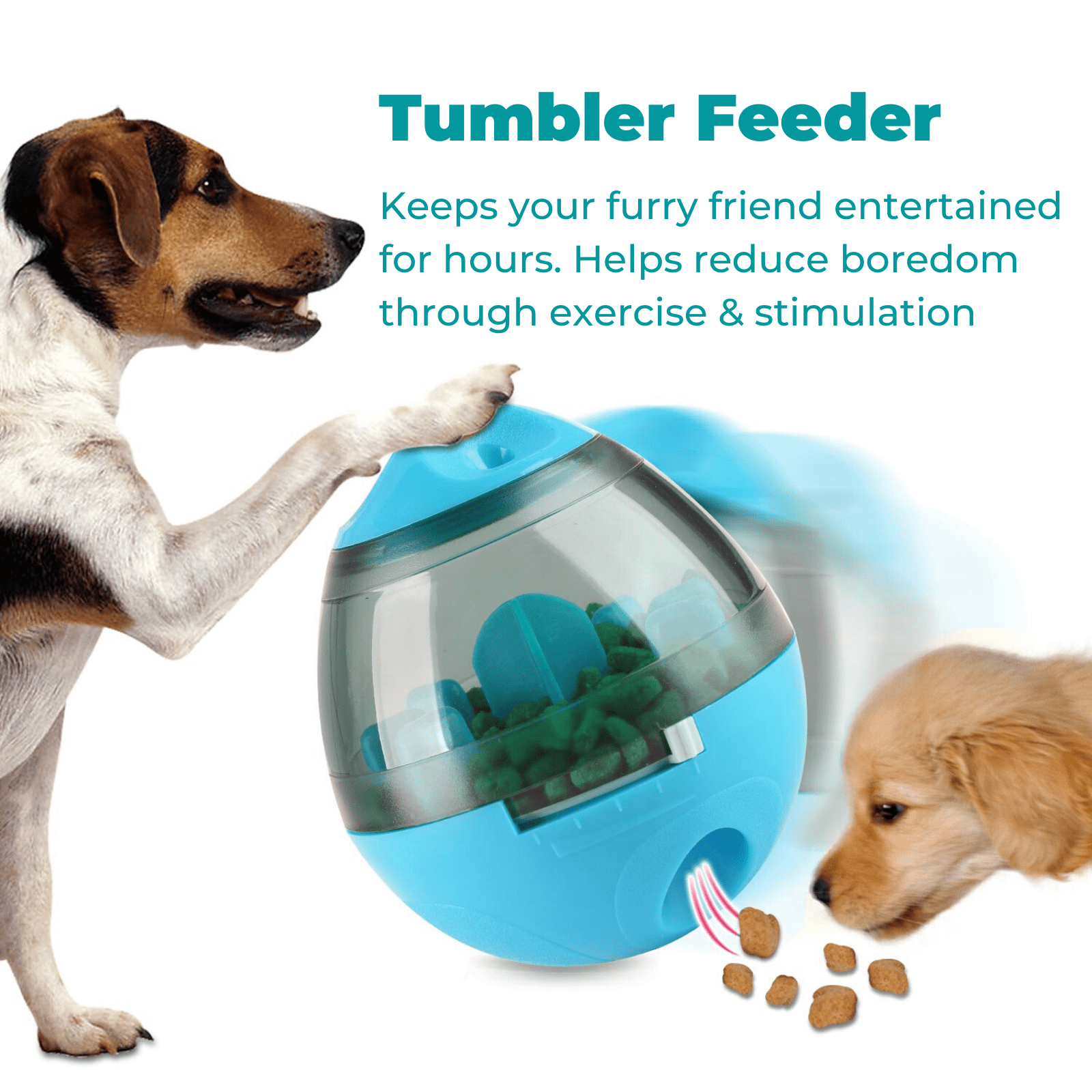 Pet Food Dispenser Tumbler Dog Treat Toy, Size: 13.8, Blue