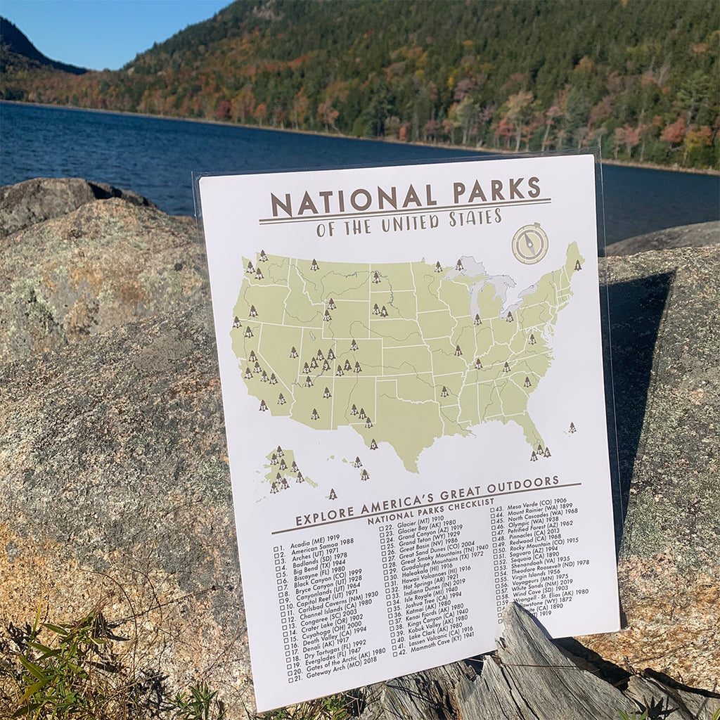 National Parks Map Checklist Poster 63 Parks An Adventure Awaits Llc
