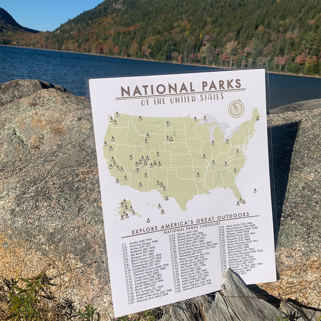 18x24 Framed Canvas National Parks Checklist – An Adventure Awaits LLC