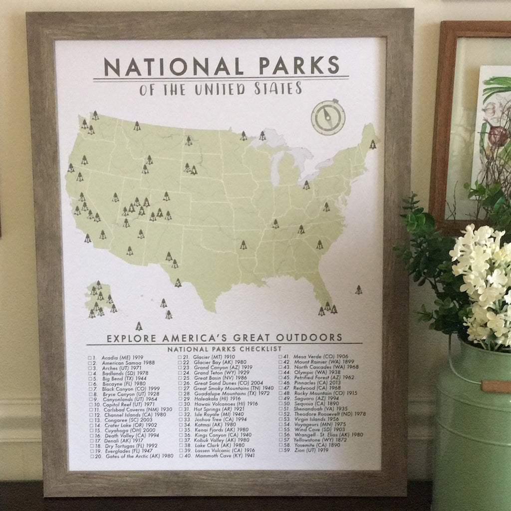 national parks map checklist poster 63 parks an