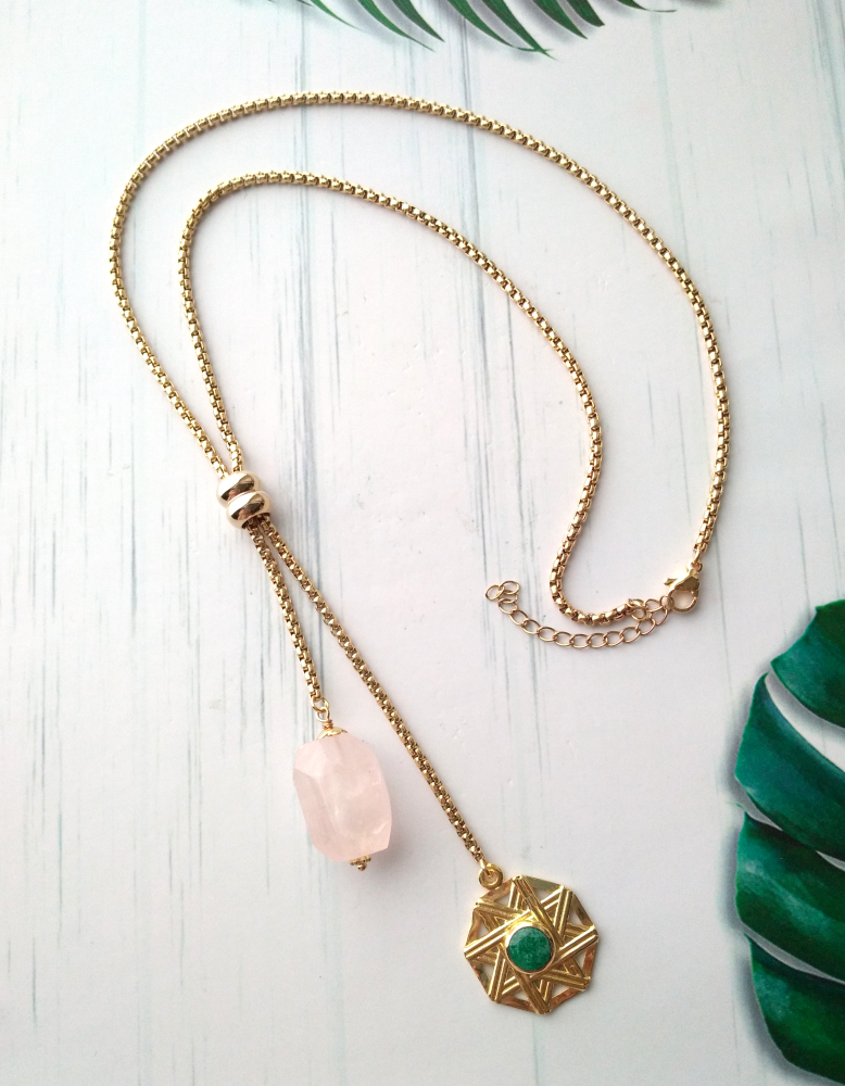 Solihiya Green Jade with Rose Quartz Nugget Slider Necklace – Alchemista