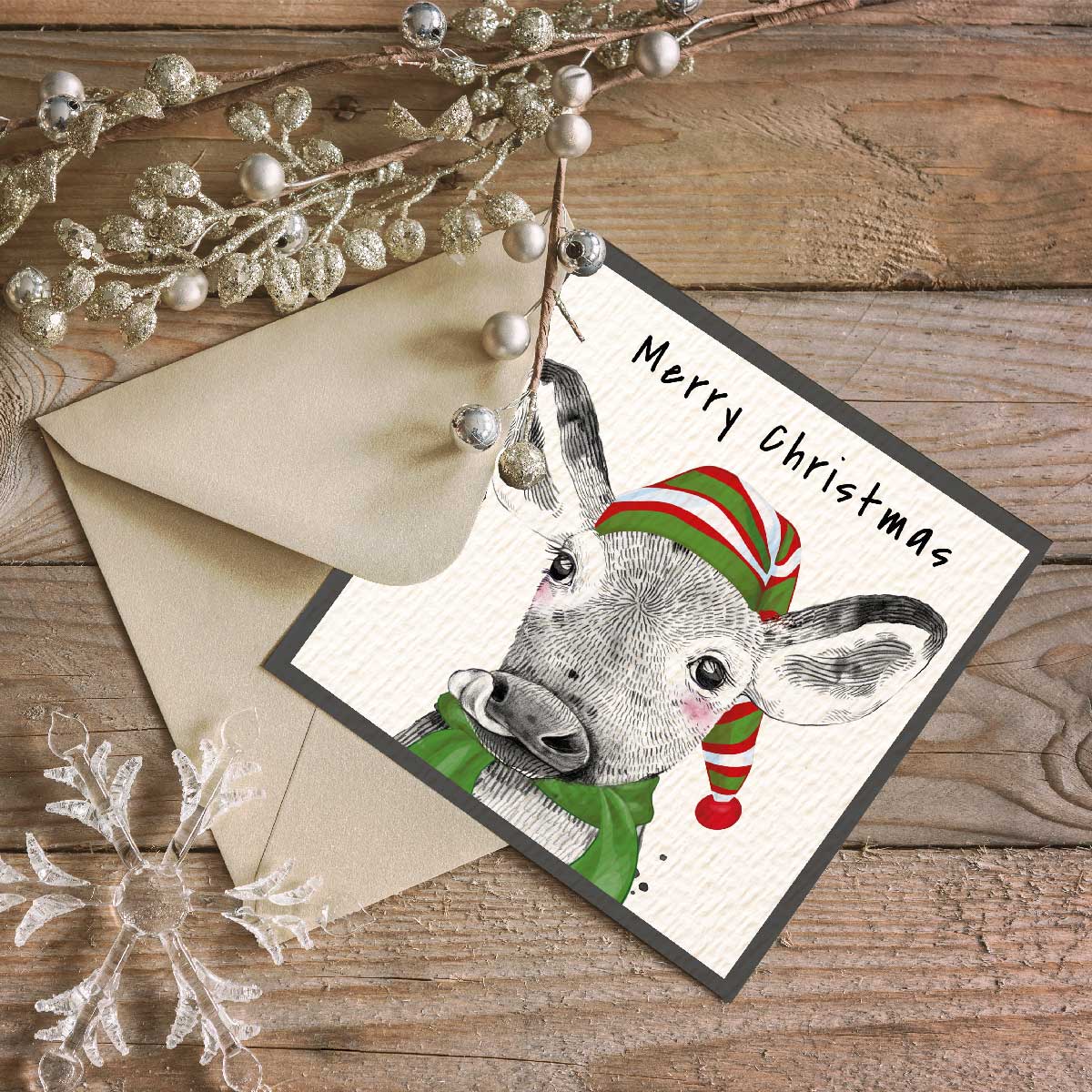 Festive Cow  Australian Made Christmas Card  Fizzy Pop Designs