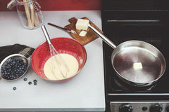 Pancake ingredients and frying pan