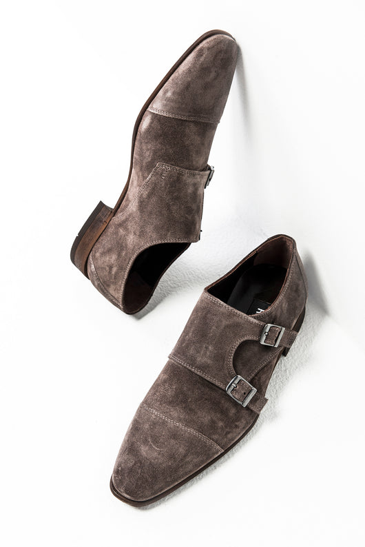 Light brown suede leather monk strap 