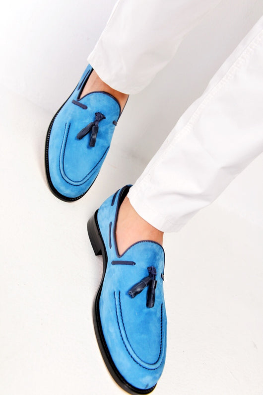 Blue nubuck tassel loafers – Konfidenz