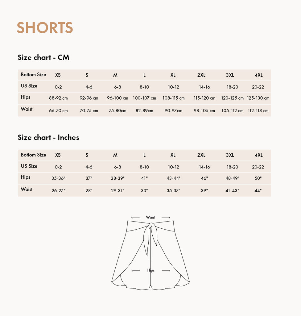 Biliblond swimwear shorts size chart