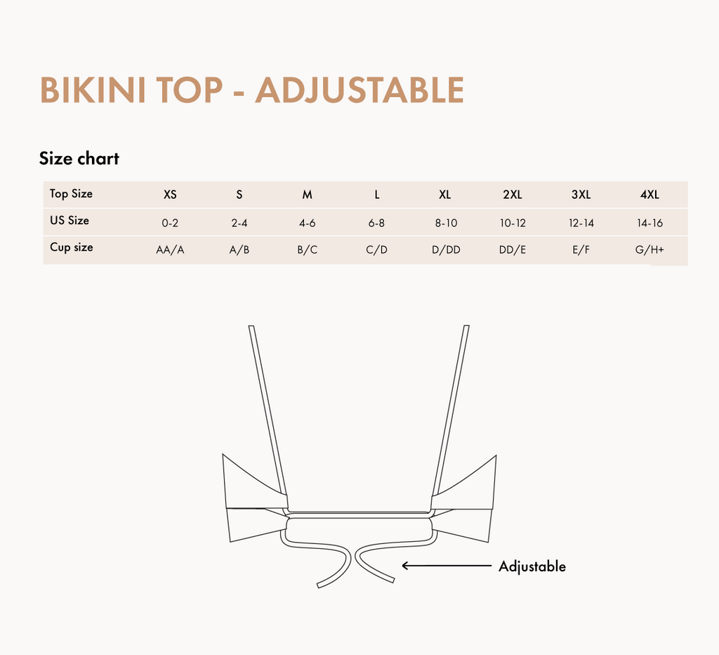 Biliblond Bikini top adjustable size chart