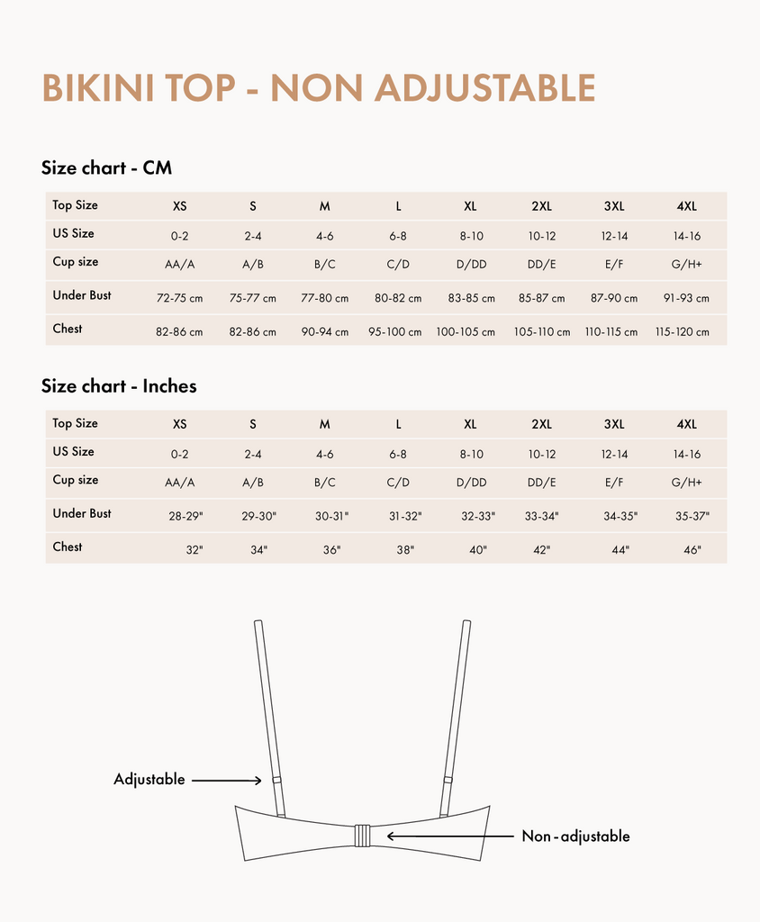 Biliblond top non-adjustable size chart
