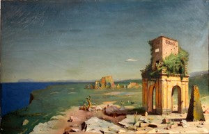 Hodgkiss Grand Tour Painting Temple Ruins and Pyramidion