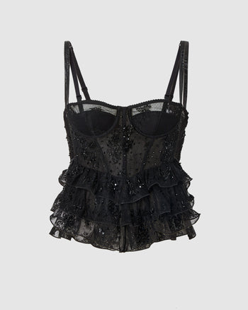 Lace corset: Women Tops Black | GCDS