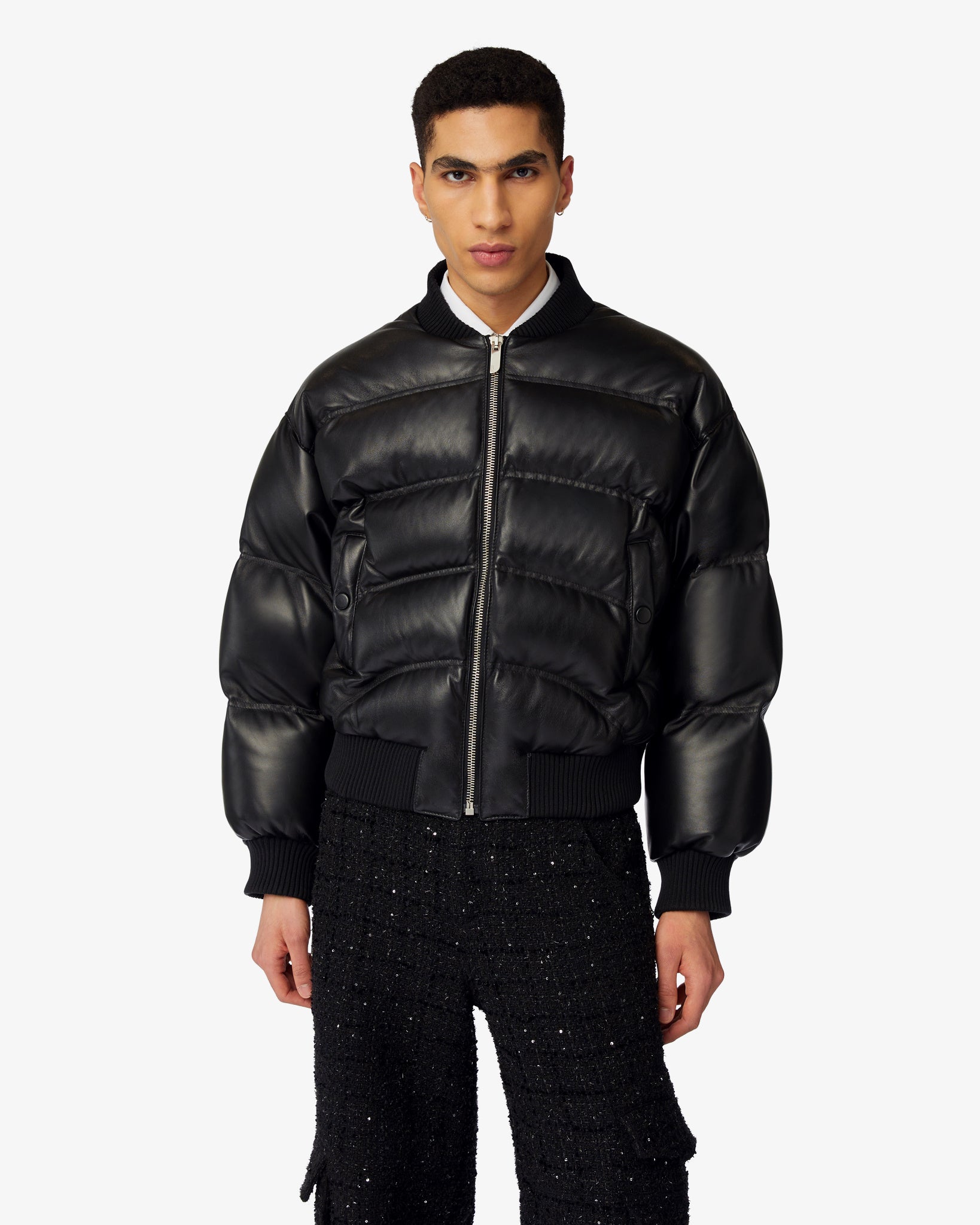 Leather Puffer Bomber : Men Coats & Jackets Black | GCDS®