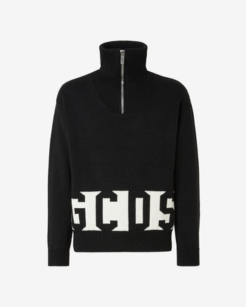 Gcds Low Band Half Zip Mockneck | Men Knitwear Black | GCDS®