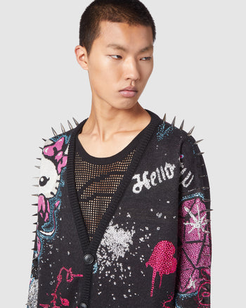 Hello Kitty studded cardigan: Unisex Knitwear Black | GCDS