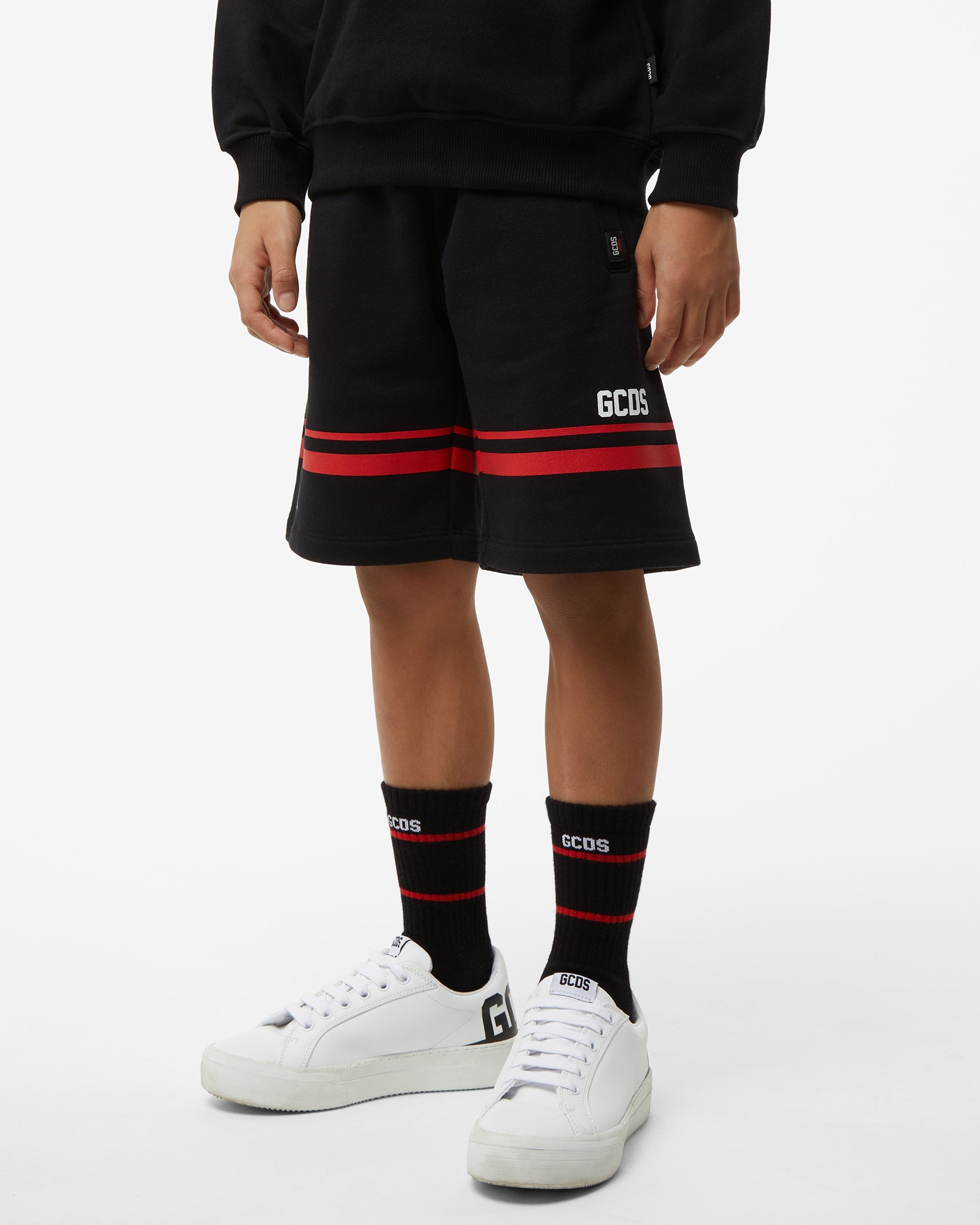 Gcds Kids logo-print cotton shorts - Black