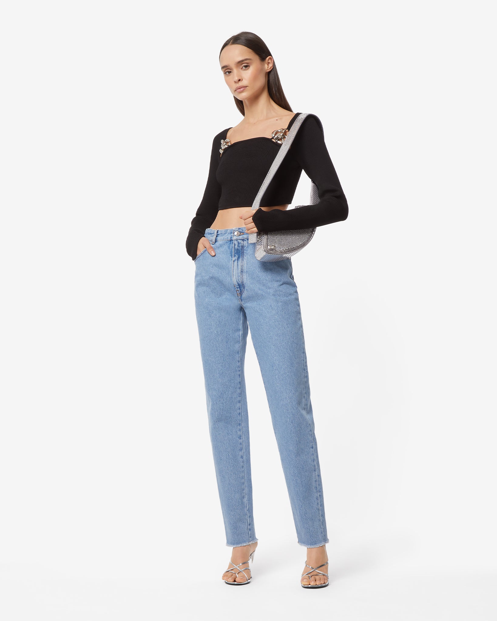 Choker denim trousers: Women Trousers New Light Blue