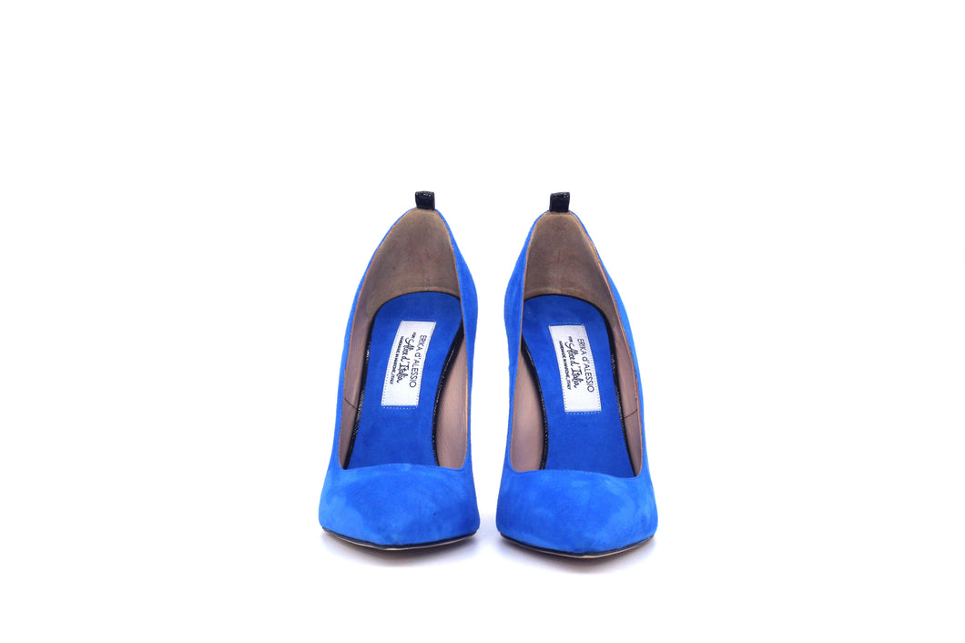 blue suede high heels