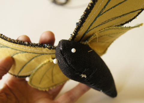 front and underside of moth body, showing pin heads at the position of the moth eyes