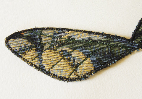 finished upper wings with veins sewn in green machine embroidery thread, forest green