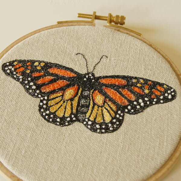 Hoop Art Embroidery Monarch Butterfly Danaus plexippus - Blue Terracotta