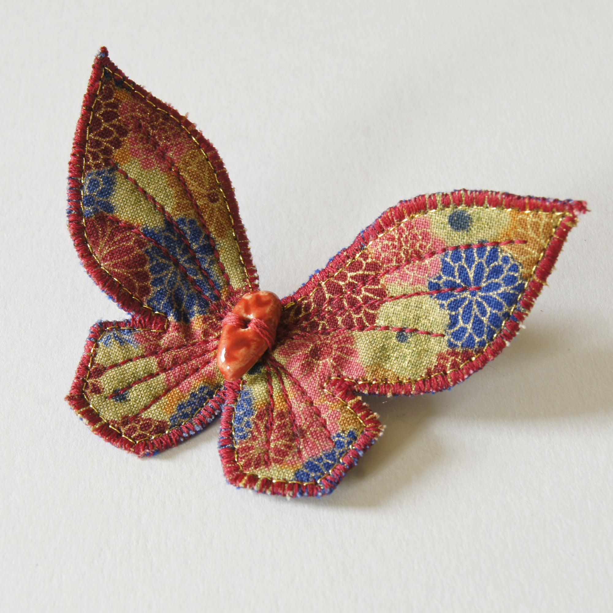 Butterfly Hair Clips Japanese Cotton - Blue Terracotta